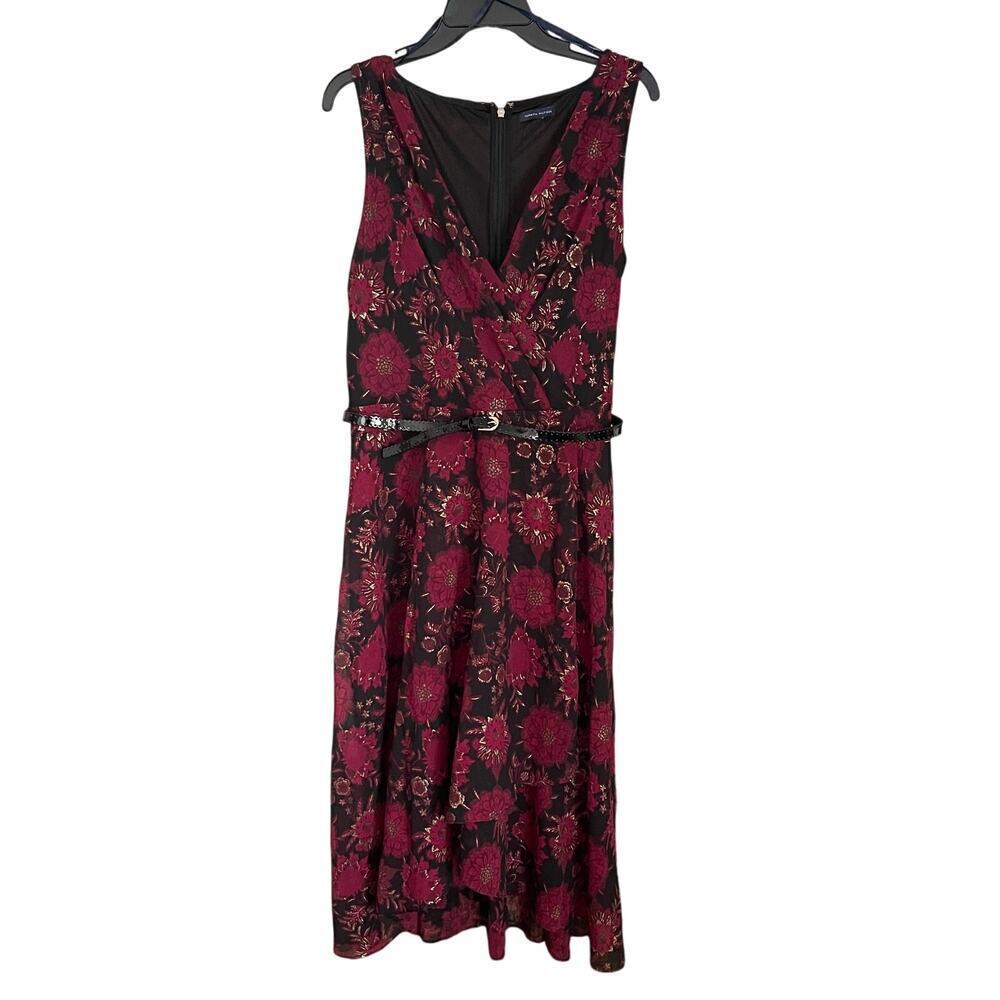 Tommy Hilfiger Women's Burgundy Floral Sleeveless Belted Midi Sheath Dress - Picture 1 of 11